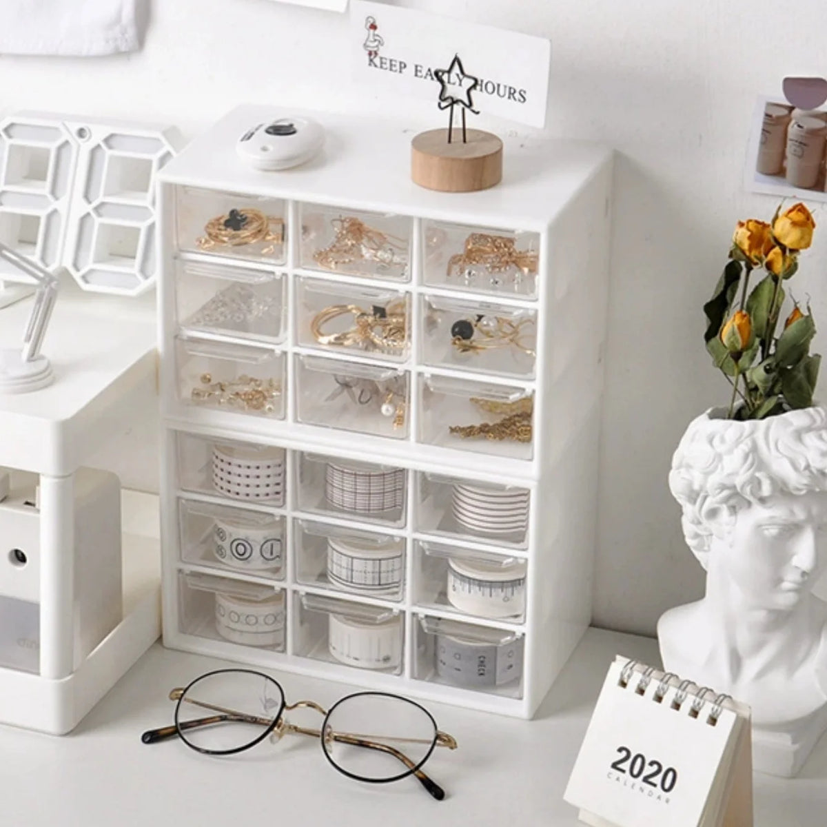 boîte bijoux moderne blanche poignées motifs floraux rangement accessoires multifonctionnel économique espace