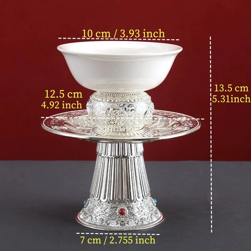 support bol or argenté orné gemmes élégant luxueux traditionnel bol blanc inclusion