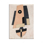 Cette œuvre d'art abstraite présente des formes géométriques simples composées de lignes et de cercles noirs, blancs et beiges, créant une composition minimaliste et harmonieuse.