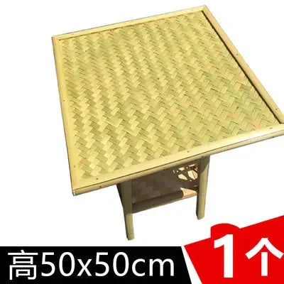 table basse bambou tissé rustique moderne table ronde artisanale naturelle motifs géométriques