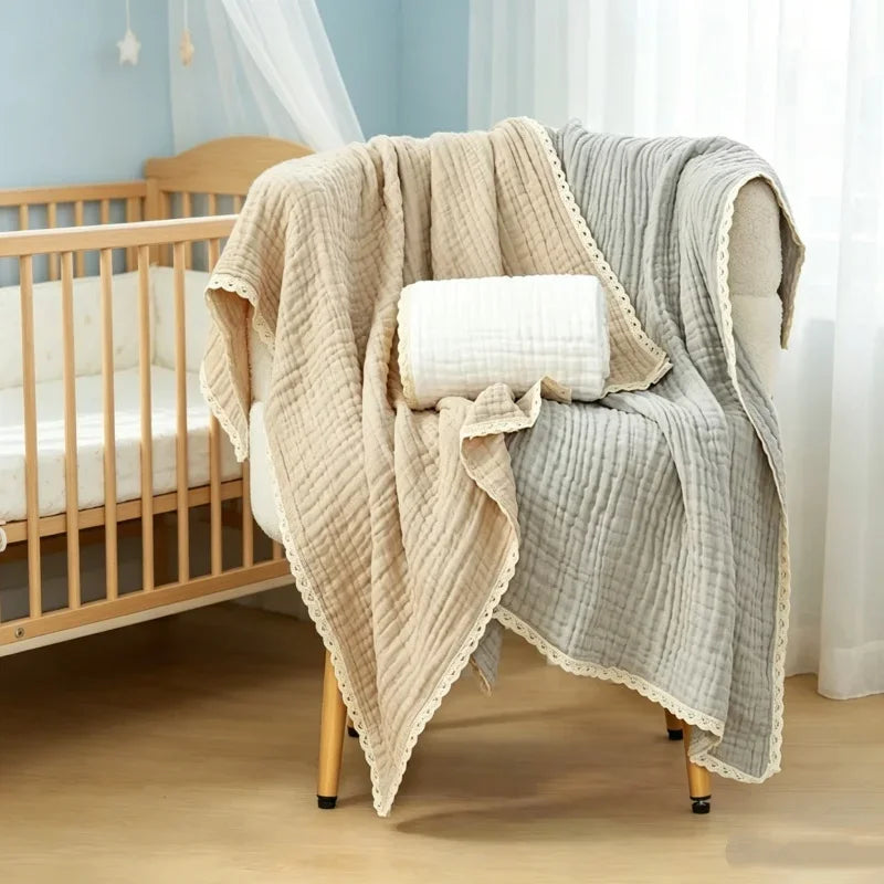 couverture bébé coton douce moderne plissée opaque beige gris vert blanc rose