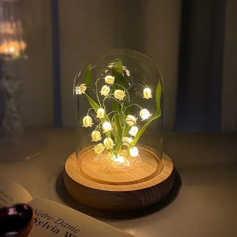 décoration chambre bouquet fleurs artificielles guirlande lumineuse base bois contemporaine saint valentin blanc vert
