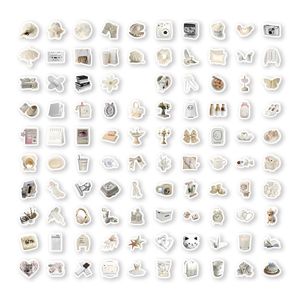 sticker animé blanc adhésif réutilisable variés aesthetic minimaliste enfants adultes portable téléphone ordinateur