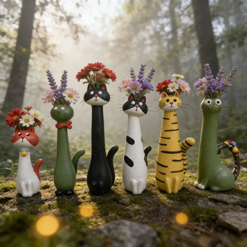 vases forme chat résine noire verte blanche jaune tigré moderne motifs chat
