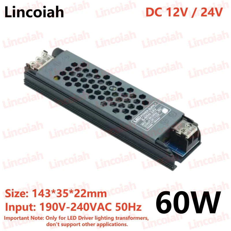transformateur alimentation led 12v 24v 60w 100w 200w noir moderne sans bruit certification rohs