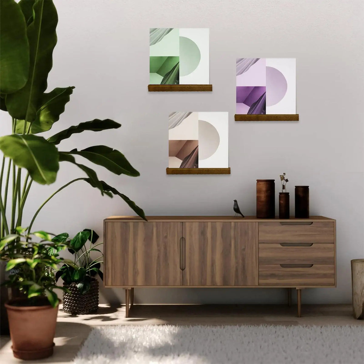 support mural bois marron foncé vinyle moderne vis fixation 32cm longueur supports