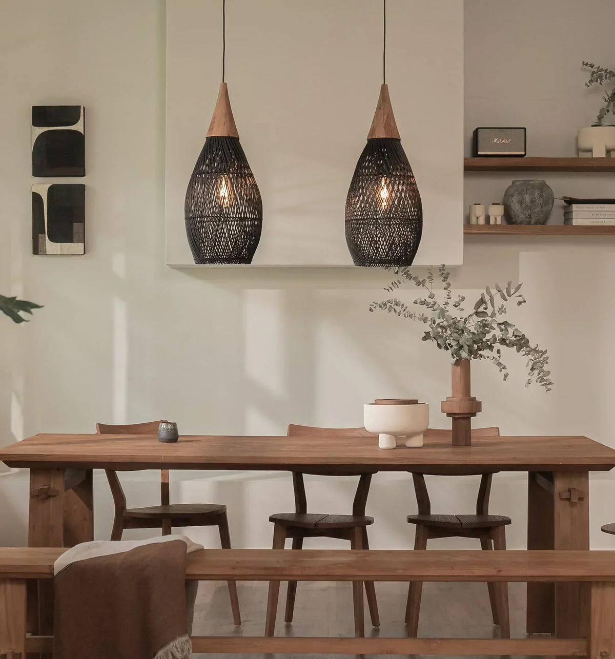 suspension lumineuse pendentif rotin noir moderne salon cuisine chambre