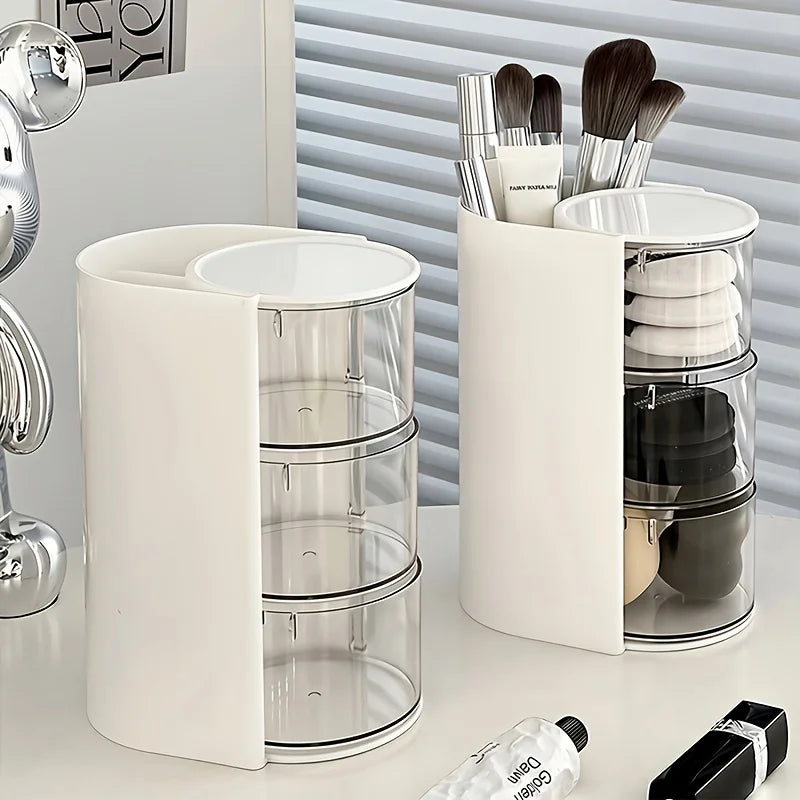 organisateur maquillage blanc transparent pinceaux produits cosmétiques étages réutilisable moderne minimaliste