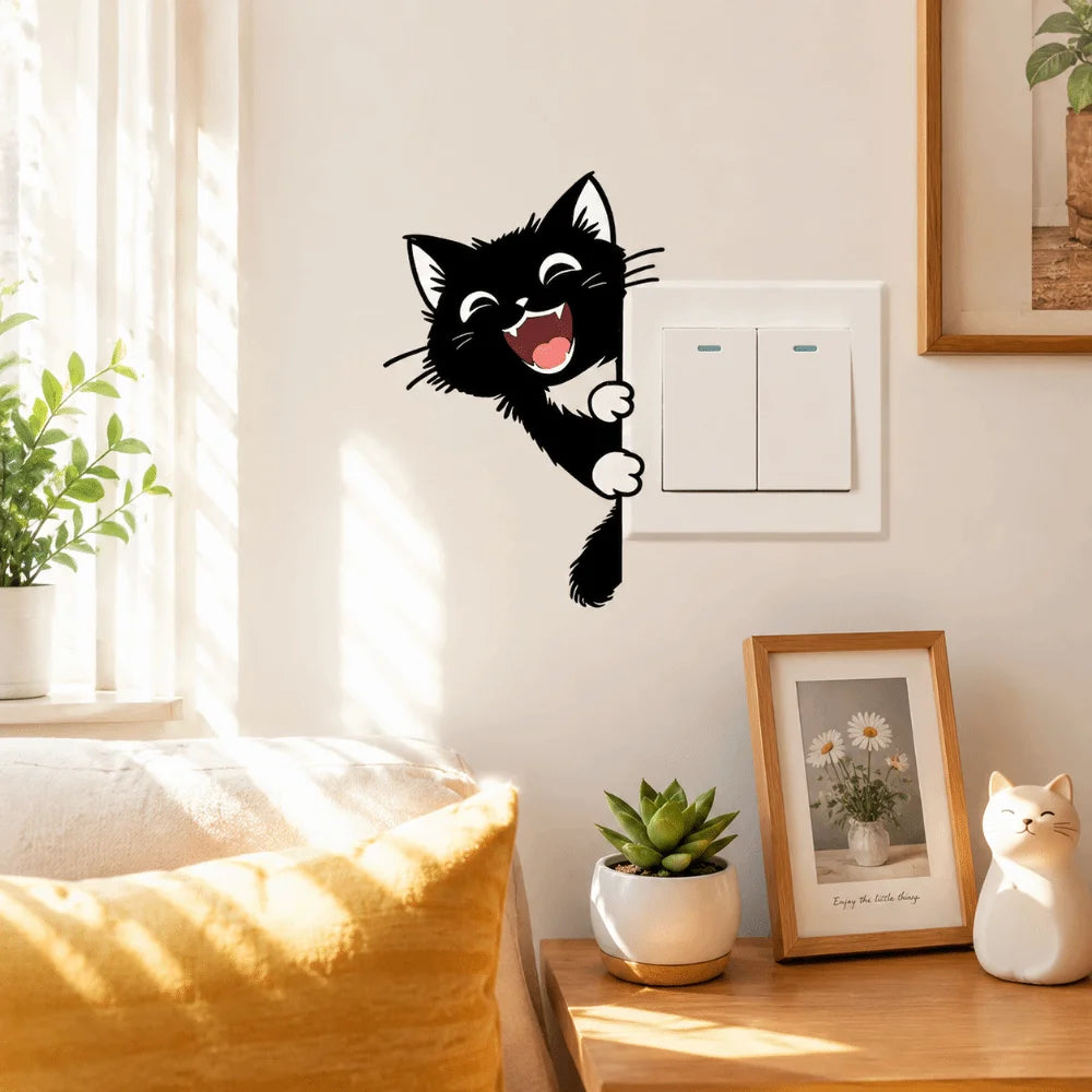stickers murals chats dessin animé adhésifs noirs souriants salle opaques pvc enfants chambrecoration nocturne