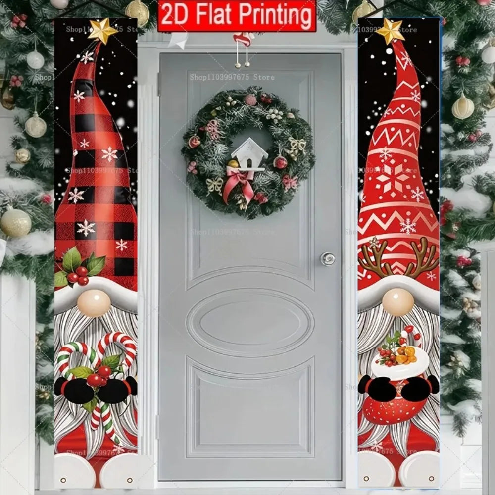 rideau porte noël bonhomme neige rouge noir blanc géométrique crochet 180cm