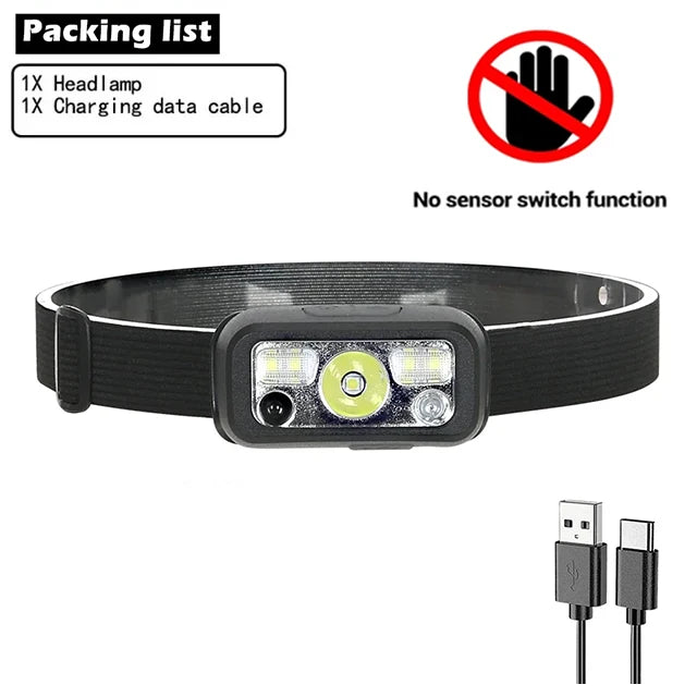 lampe frontale led noir orange rayures indicateur charge ceinture ajustable