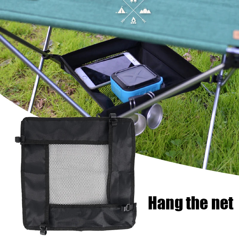 table pliante portable sac filet transparent camping outdoor accessoires cuisine cuir marron vert argenté