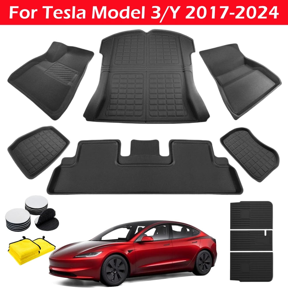 tapis sol 3d luxueux noir moderne tesla 2017 2024 tissé étanche