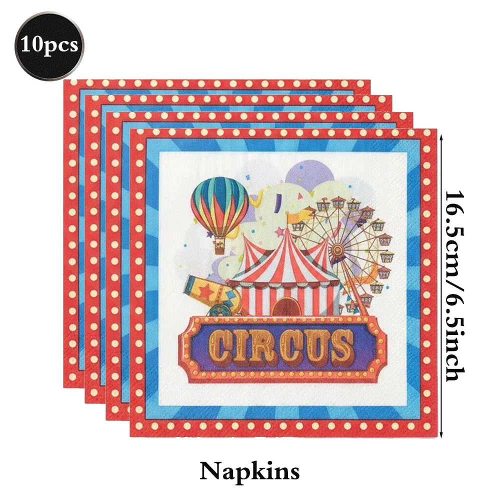 vaisselle jetable cirque rouge blanc assiettes gobelets serviettes nappe anniversaire enfant fête carnaval