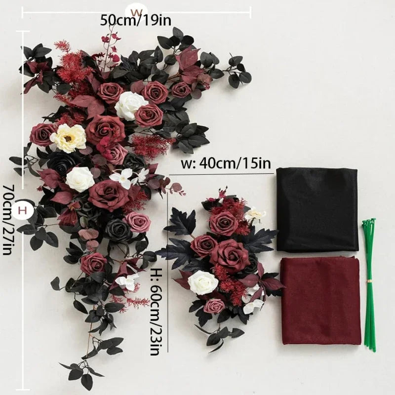 Arche décorative mariage extérieur tissu soie roses étoiles romantique gothique transparent Bordeaux Noir