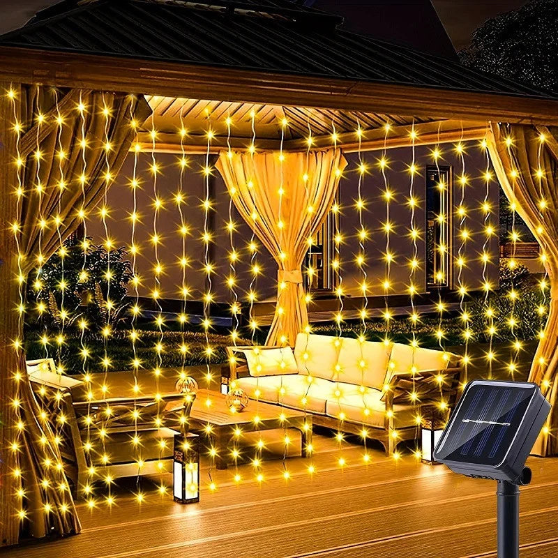 Guirlande lumineuse rideau solaire multicolore festif extérieur vacances