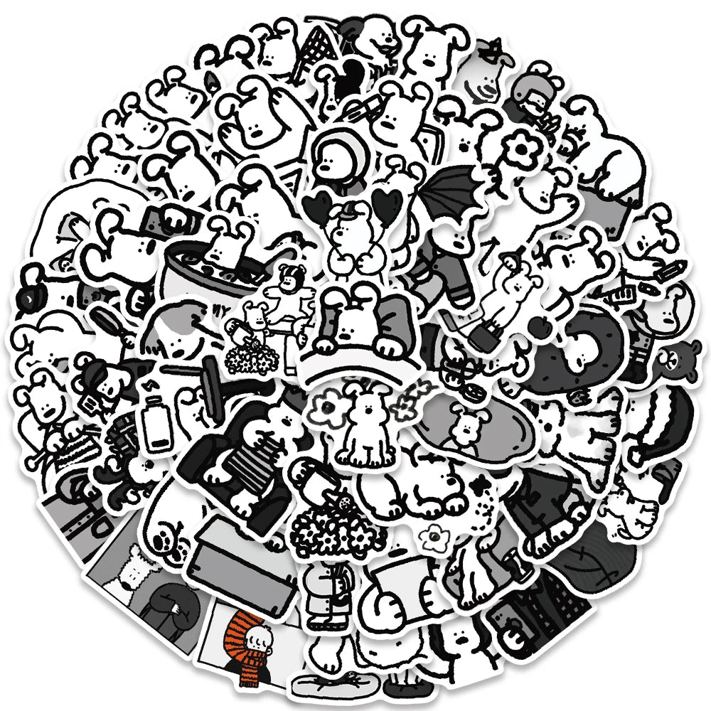 sticker cartoon personnages noir blanc adhésif mignon dessin animé divers motifs bricolage