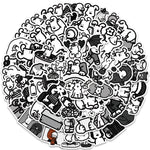sticker cartoon personnages noir blanc adhésif mignon dessin animé divers motifs bricolage