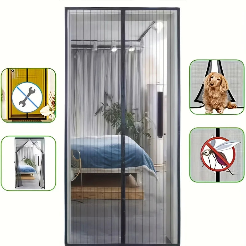 rideau moustiquaire noir maille fine moderne adhésif sans perçage facile dimension 100cm 210cm