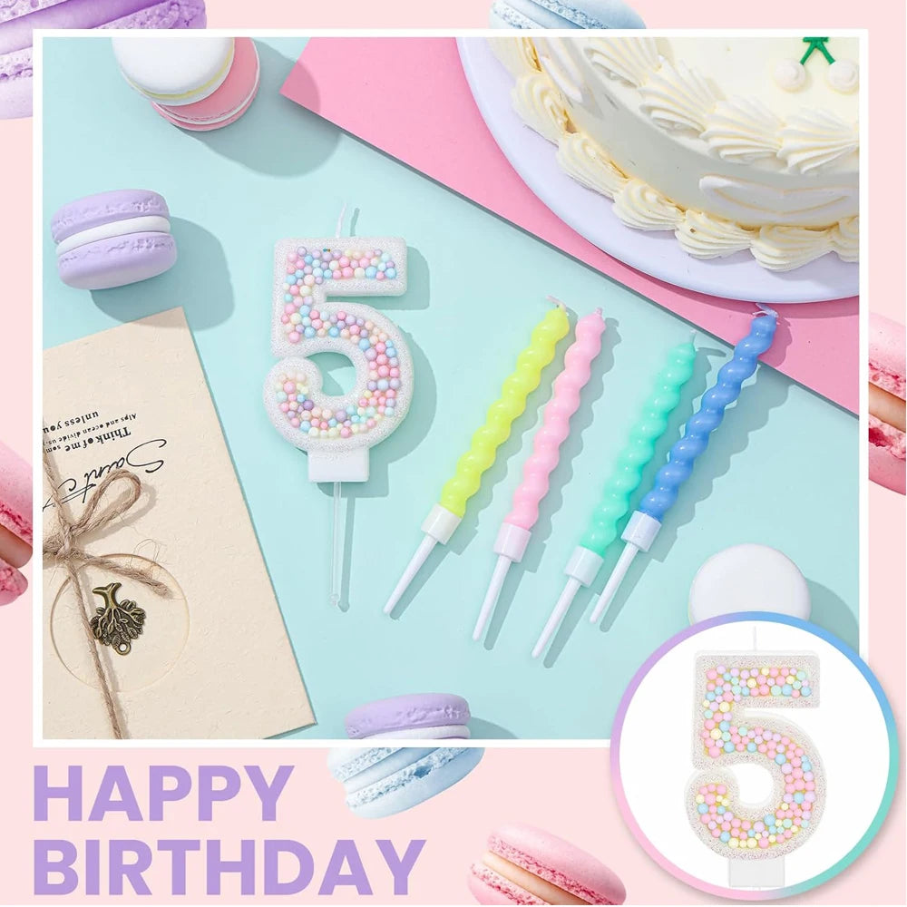 bougies anniversaire numérotées colorées spirales métalliques sucrées décoratives violet rose vert jaune blanc