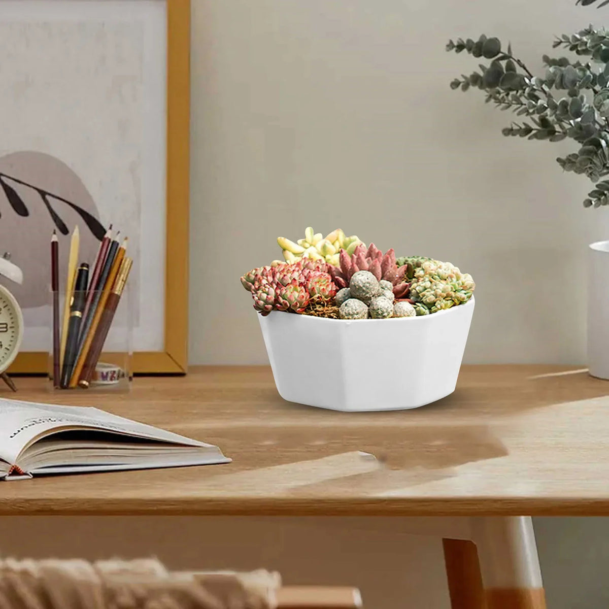 cache pot moderne plastique blanc gris noir jaune hexagonal plante intérieure drainage set pièces