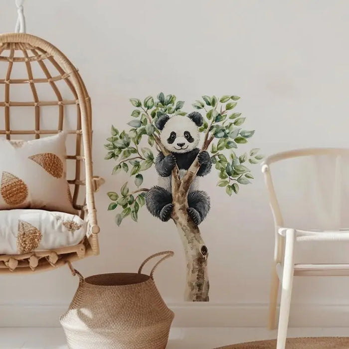 sticker mural panda arbre feuilles vertes adhésif chambre enfant décoration intérieure illustration réaliste