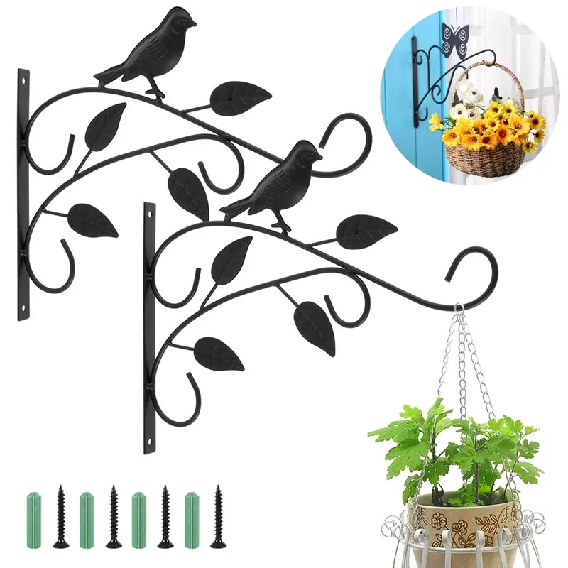 support mural suspendu plantes paniers artisanal vintage vis fixations noires motifs végétaux oiseaux fées