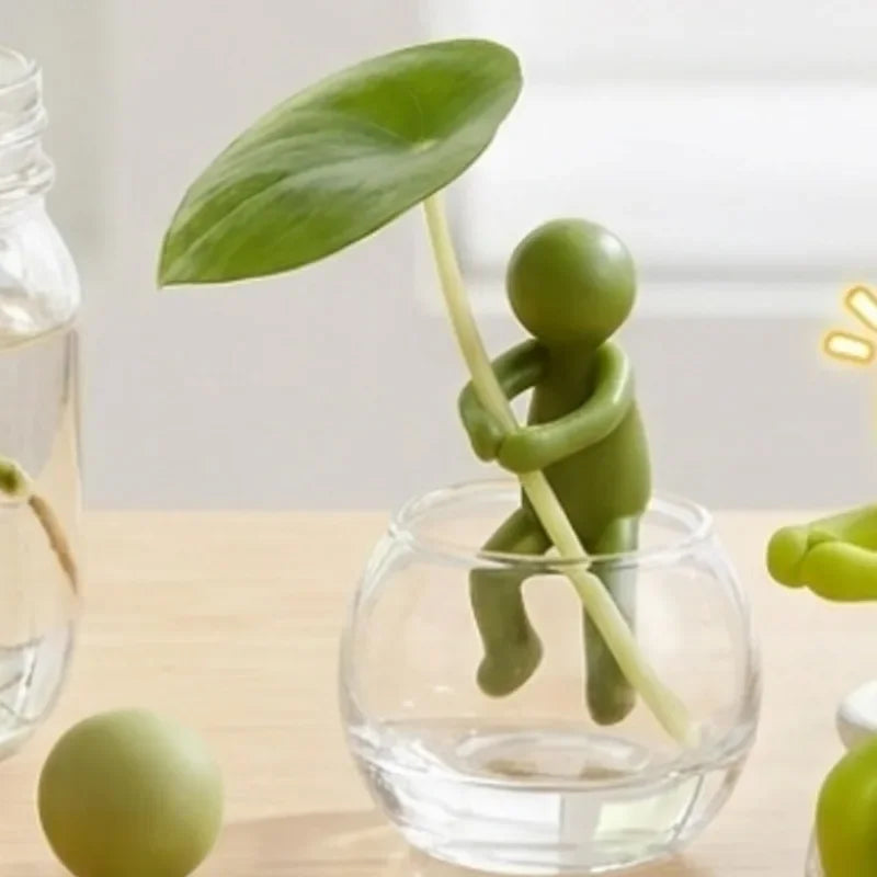 support plante hydroponique vert jaune personnage stylisé adhésif créatif intérieur fleuri ludique