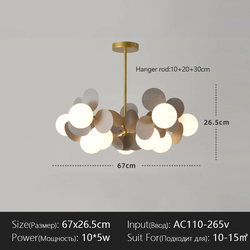 suspension lumineuse moderne multicolore boules translucides branches métalliques led salon chambre