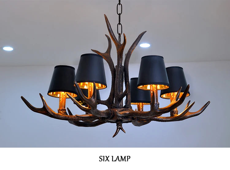 lustre rustique vintage têtes antlers noirs marron clair salon salle manger