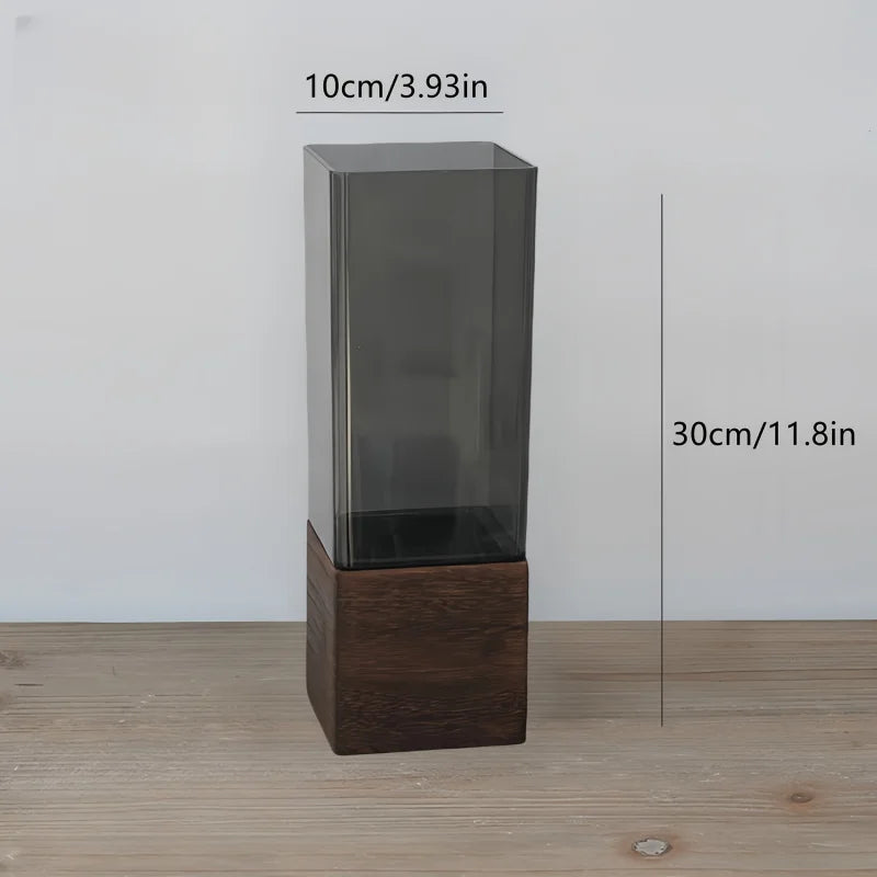 vase transparent noir moderne rectangulaire strié durable bois minimaliste 10x25cm 10x30cm 12x25cm 12x30cm