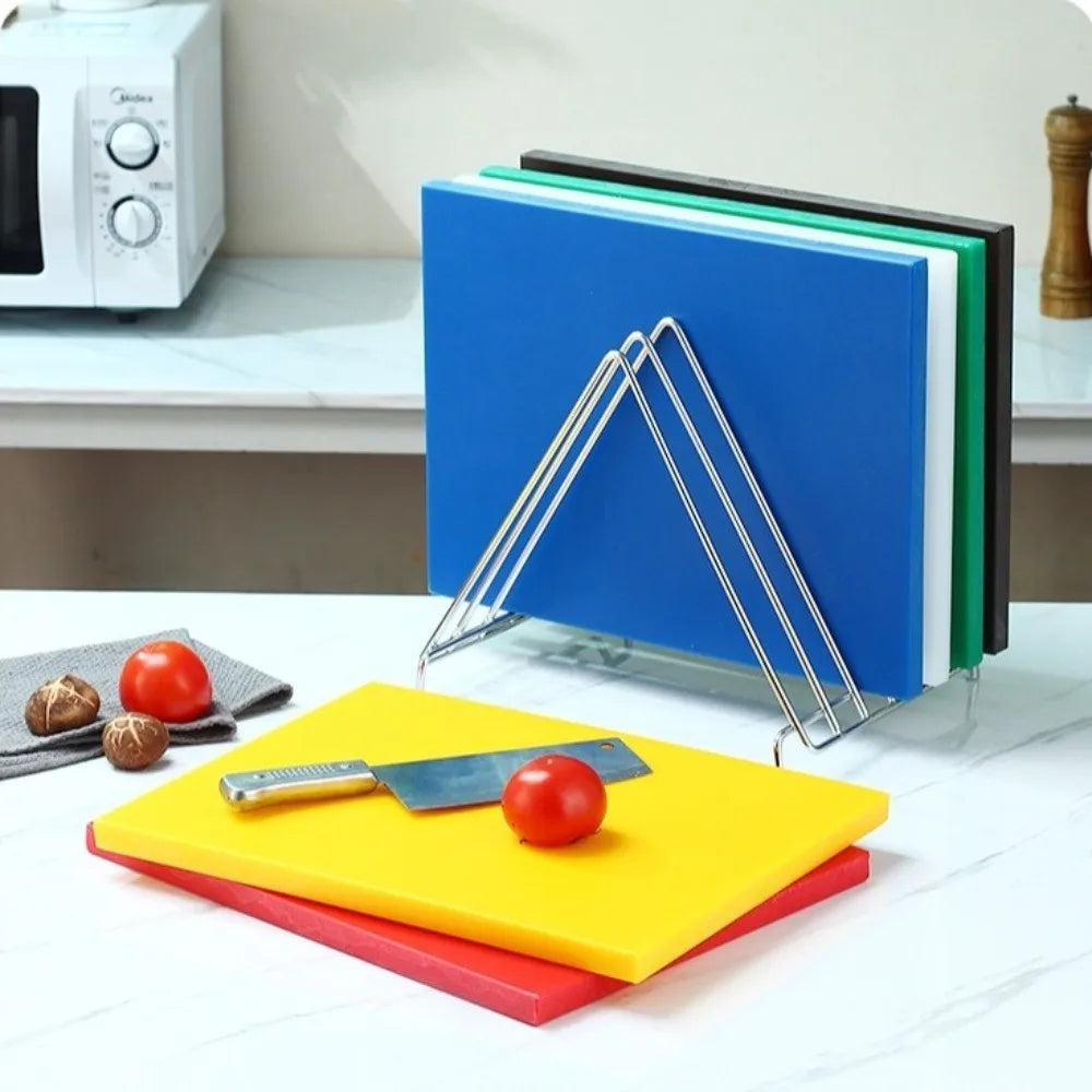 planches découper rectangulaires modernes rouge jaune vert bleu blanc uni opaques support métallique couteau