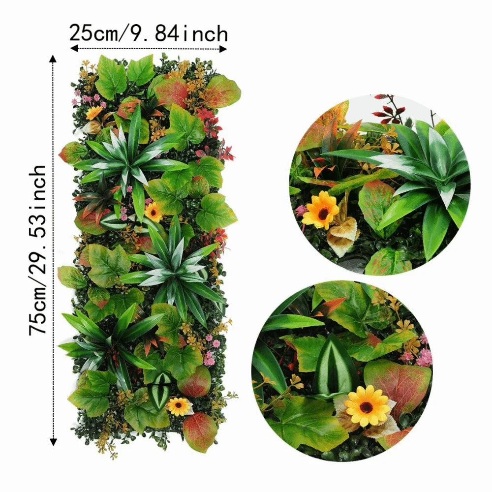 décoration murale plantes artificielles feuilles roses variées moderne intérieur vert rose jaune blanc rouge