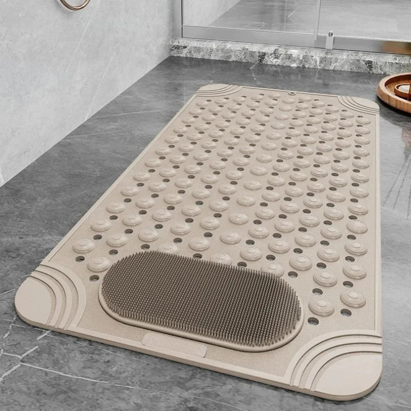 tapis bain antidérapant perforé motifs circulaires beige gris vert moderne