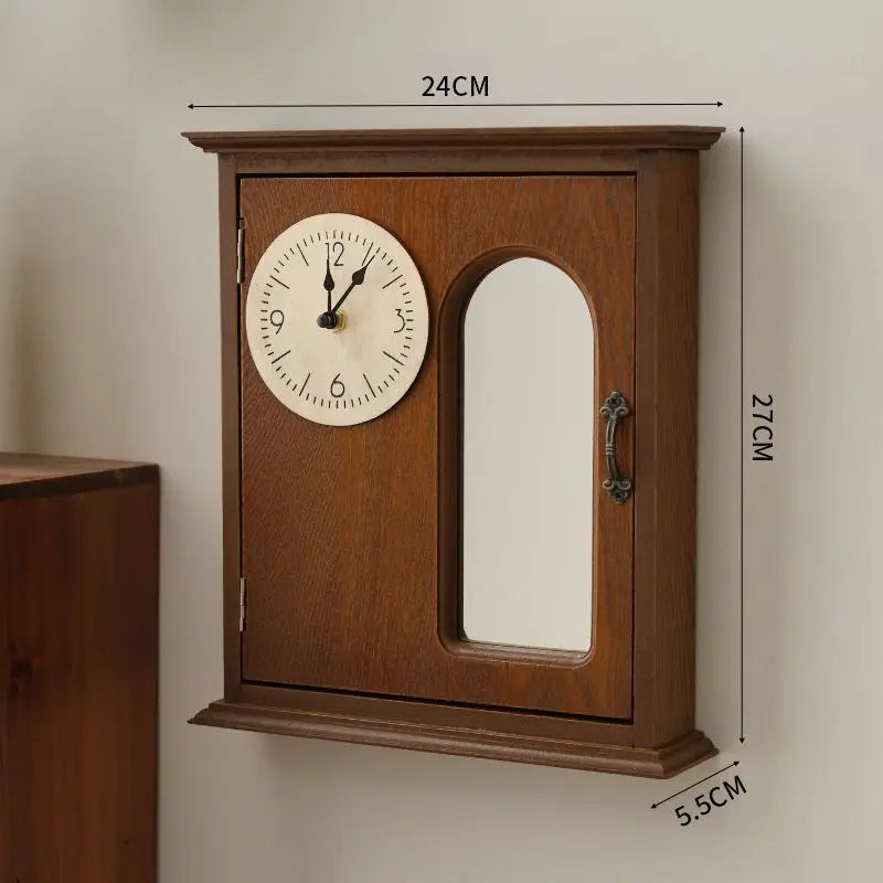 horloge murale bois horizontale compartiment rangement porte verre classique suspension porte clés