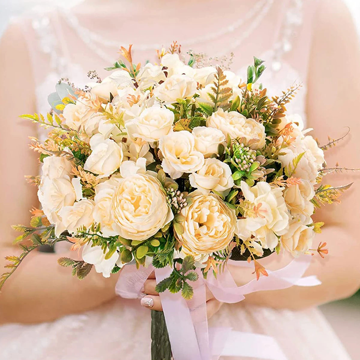 bouquet fleurs artificielles pivoine romantique élégantes mariage anniversaire décoration intérieure blanc beige rose violet