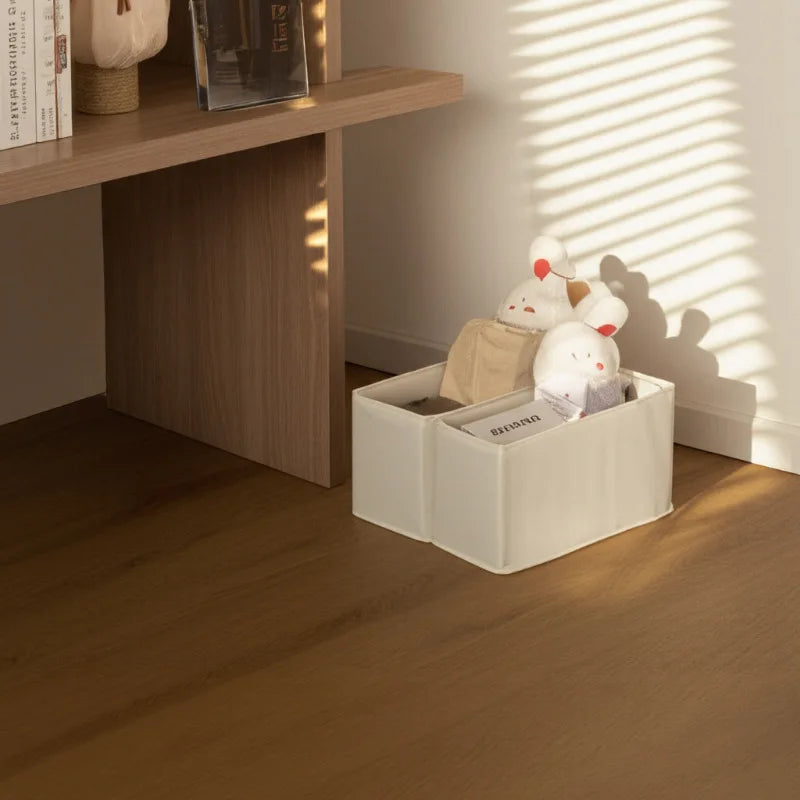 boîtes rangement tissu beige moderne opaques étroites longues sous lit chambre salon buanderie