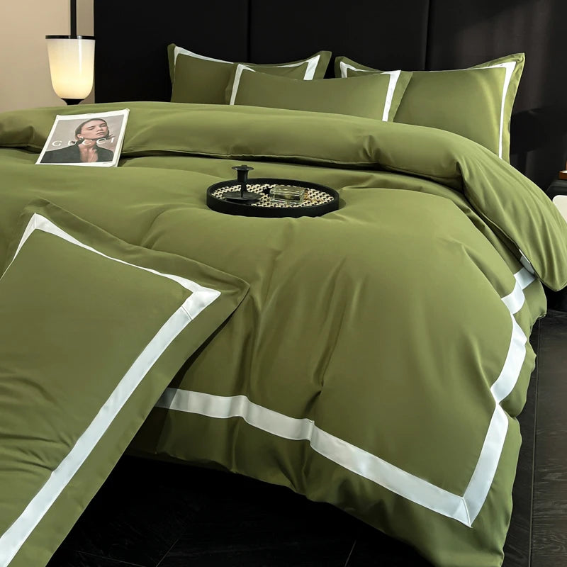 ensemble literie coton polyester rayures horizontales couverture taies oreiller moderne luxueux