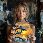 horloge murale bois dauphins coucher soleil palmiers moderne chambre decoration