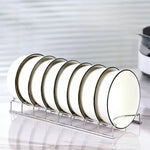 rangement assiettes couvercles casserole acier inoxydable blanc moderne minimaliste drainage auto transparent bois texturé