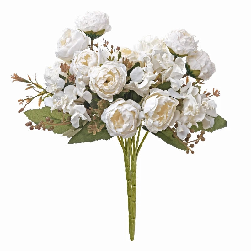 bouquet artificiel pivoine violettes blanches romantique intérieur mariage décoration maison fleurs soie classique