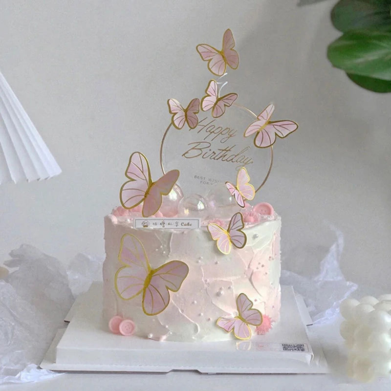décoration gâteau papillon clips blanc rose doré festive anniversaire mariage féerique