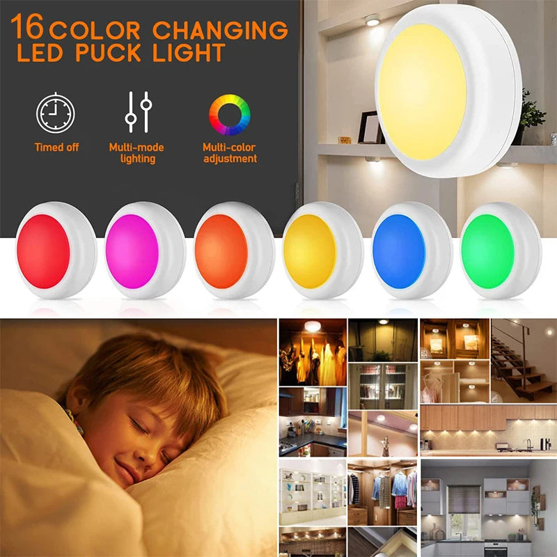 lampe led sans fil télécommande 16 couleurs changeantes adhésive moderne veilleuse pile blanc rond