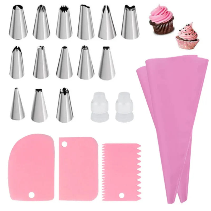 kit pâtisserie sacs pâte douilles métalliques tampons outils pâte silicone couleurs violet rose bleu