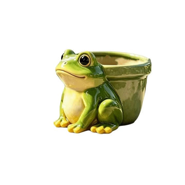pot fleurs forme grenouille vert jaune succulentes décoration jardin animalier champêtre
