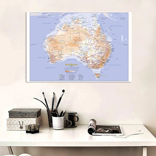 affiche murale carte australie détaillée bleu clair beige paintings wall art posters maps living