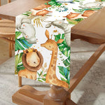 table cuisine nappe animaux savane aquarelle lion éléphant girafe zèbre enfant jungle festive