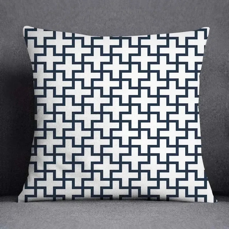 taies d'oreiller géométriques polyester bleu gris moderne maison 45x45cm non toxique respectueux environnement