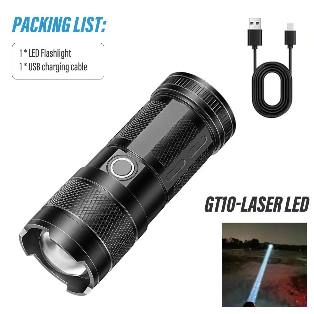 lampe poche led rechargeable modes éclairage distance 500mètres noir argenté moderne
