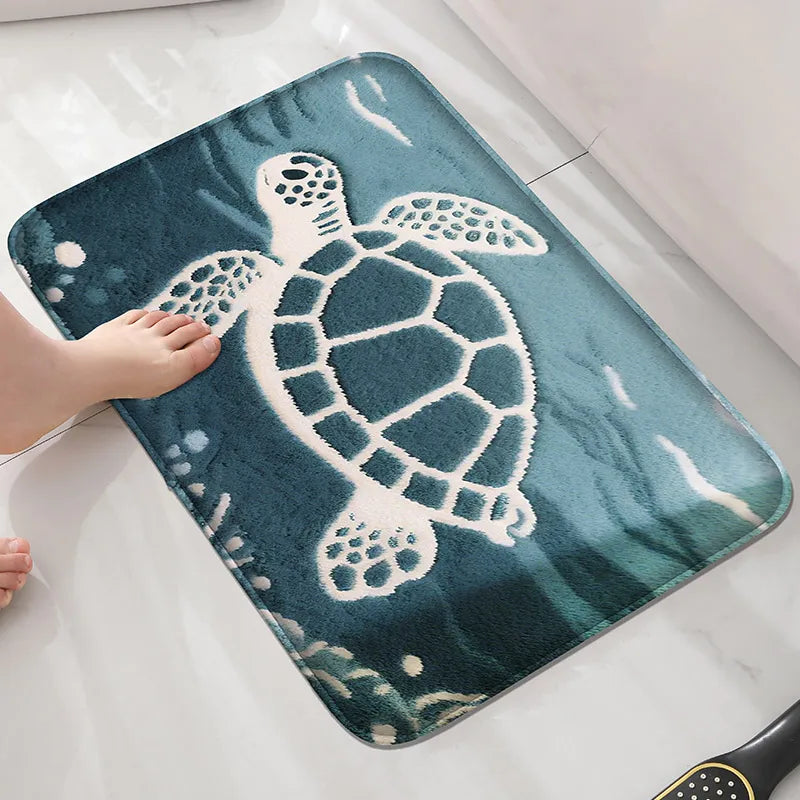 tapis bain bleu marine blanc motif tortue anti dérapant absorbant moderne 40x60cm